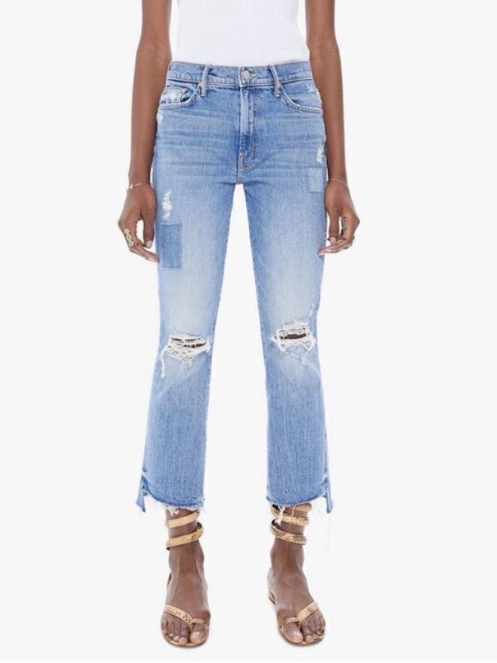 MOTHER Light Blue Distressed Straight-Leg Jeans